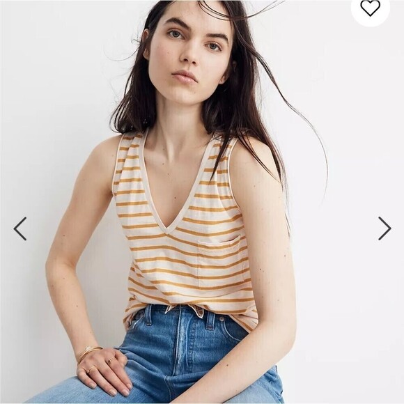Madewell Whisper Pocket Tank in Yellow and White Stripes - Picture 1 of 9